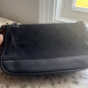 Coach Wristlet Black Canvas with Leather strap and bottom